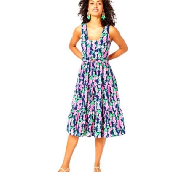 HTF NWT Lilly Pulitzer McKinnon Midi Dress Oyster Bay Blue De Vine Size 16 - Picture 1 of 13